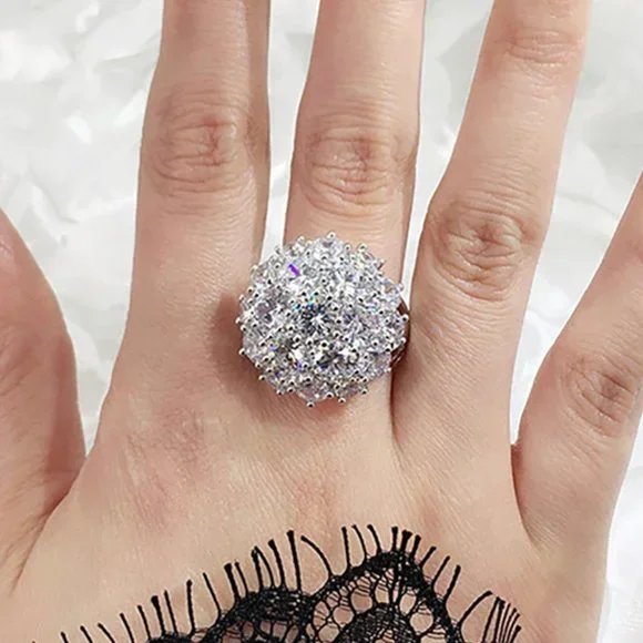 🎁925 Silver Plated 0.34 Ct Round Cut CZ Flower Ring, MLNN1070 - Picture 2 of 4